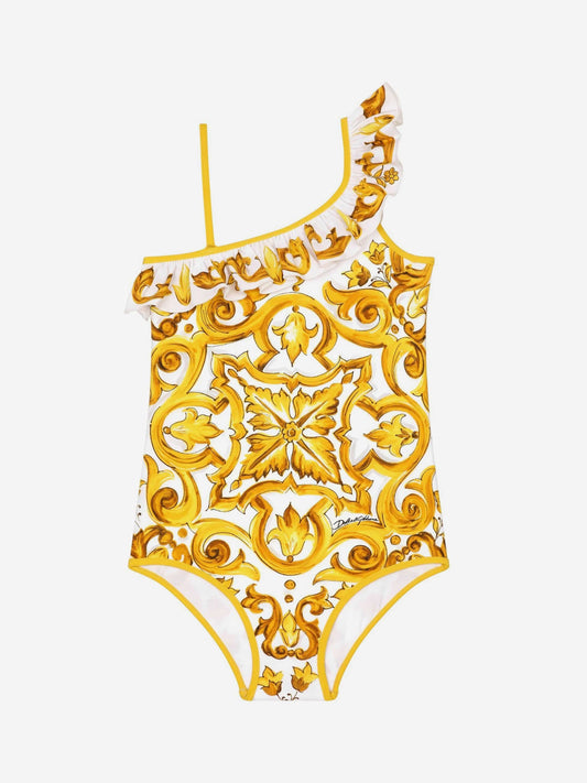 Dolce & Gabbana 女童 Maiolica 黄色泳衣