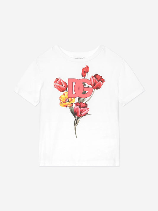 Dolce & Gabbana 女童白色郁金香徽标 T 恤