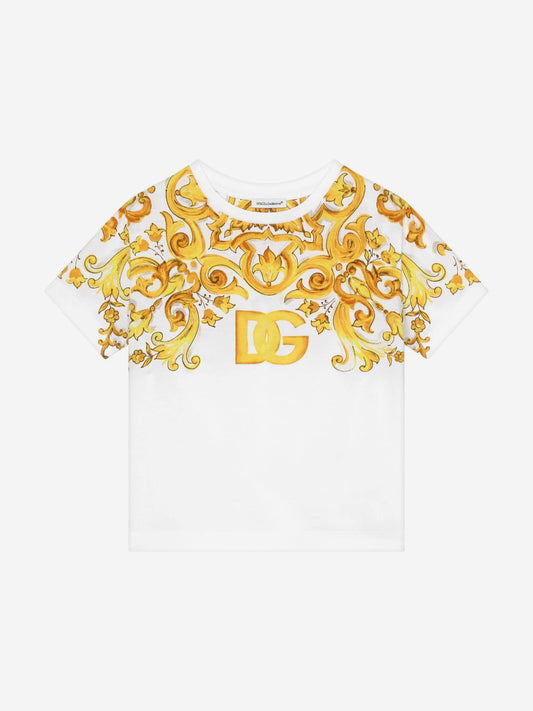 Dolce & Gabbana 女童 Maiolica 印花 T 恤(白色)