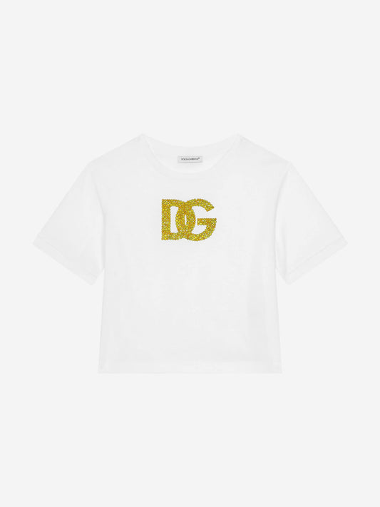 Dolce & Gabbana 女童 Maiolica 徽标 T 恤(白色)