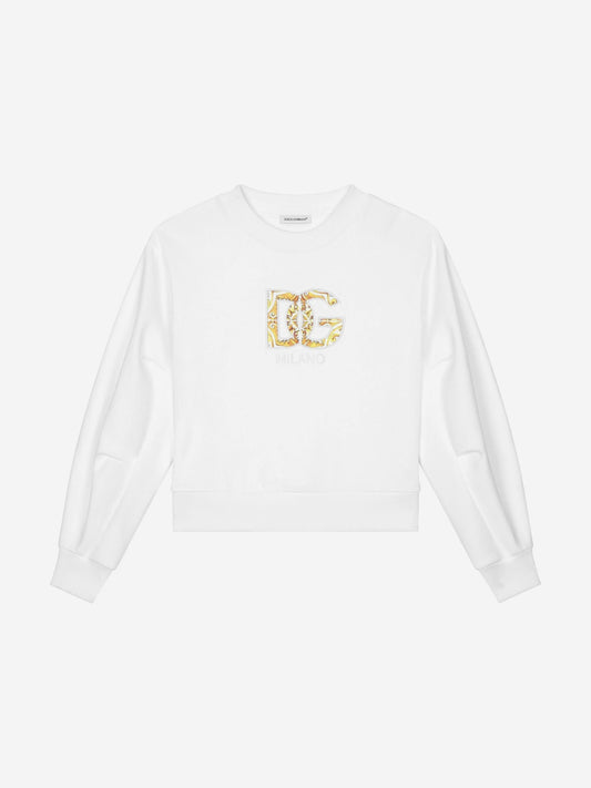 Dolce & Gabbana 女孩白色 Maiolica 徽标运动衫