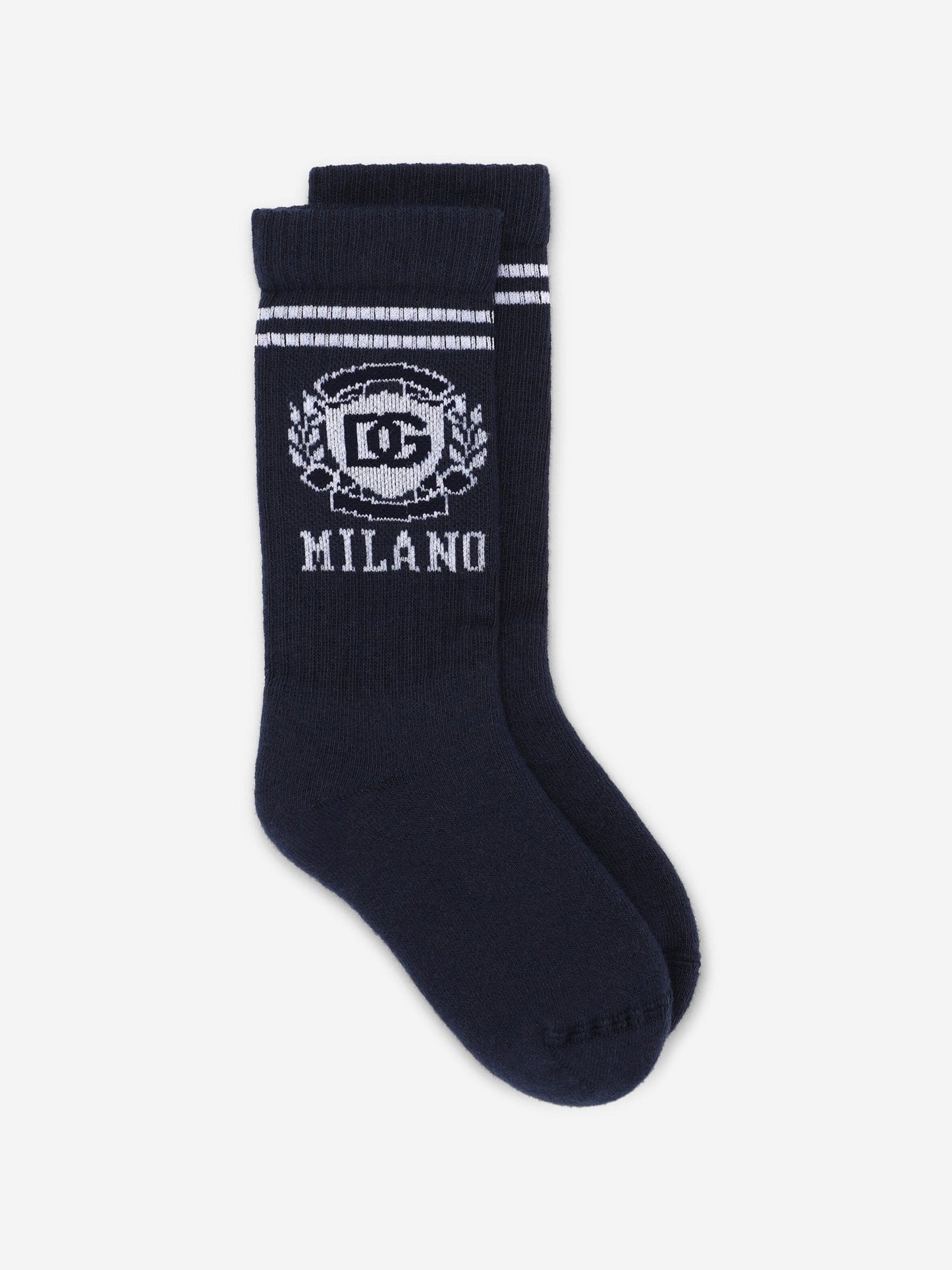 Dolce & Gabbana Boys Milano 徽标袜子(海军蓝)