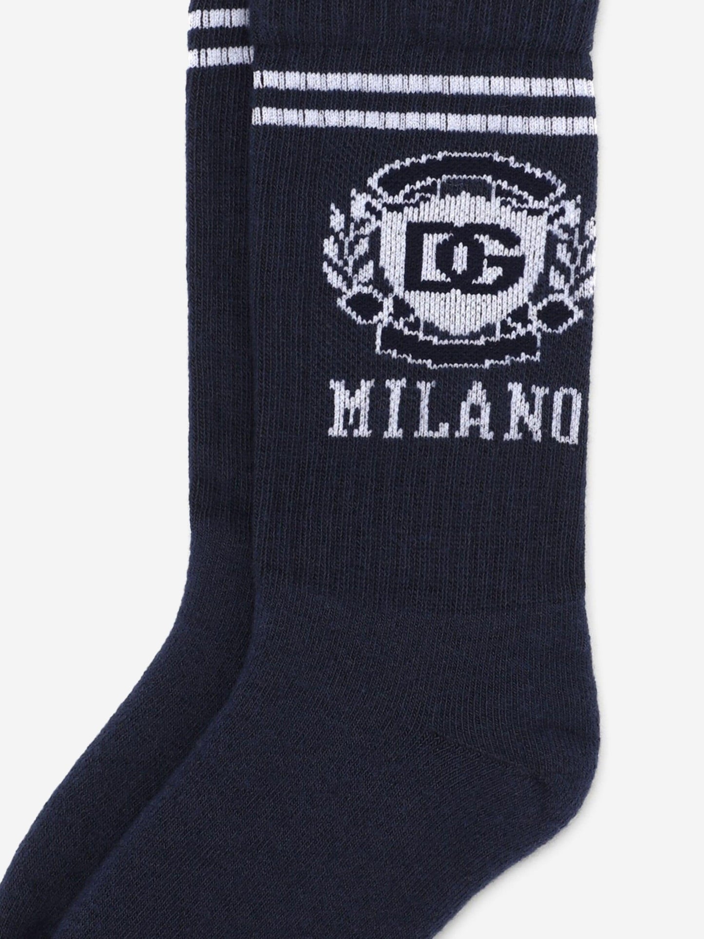Dolce & Gabbana Boys Milano 徽标袜子(海军蓝)