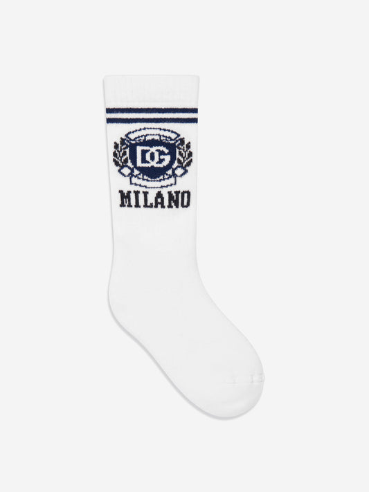 Dolce & Gabbana Boys Milano 徽标袜子(白色)
