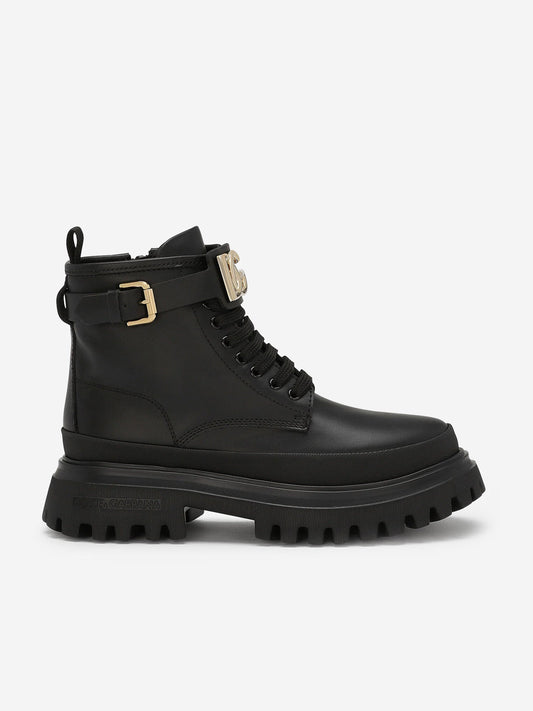 Dolce & Gabbana 女童黑色皮革战斗靴