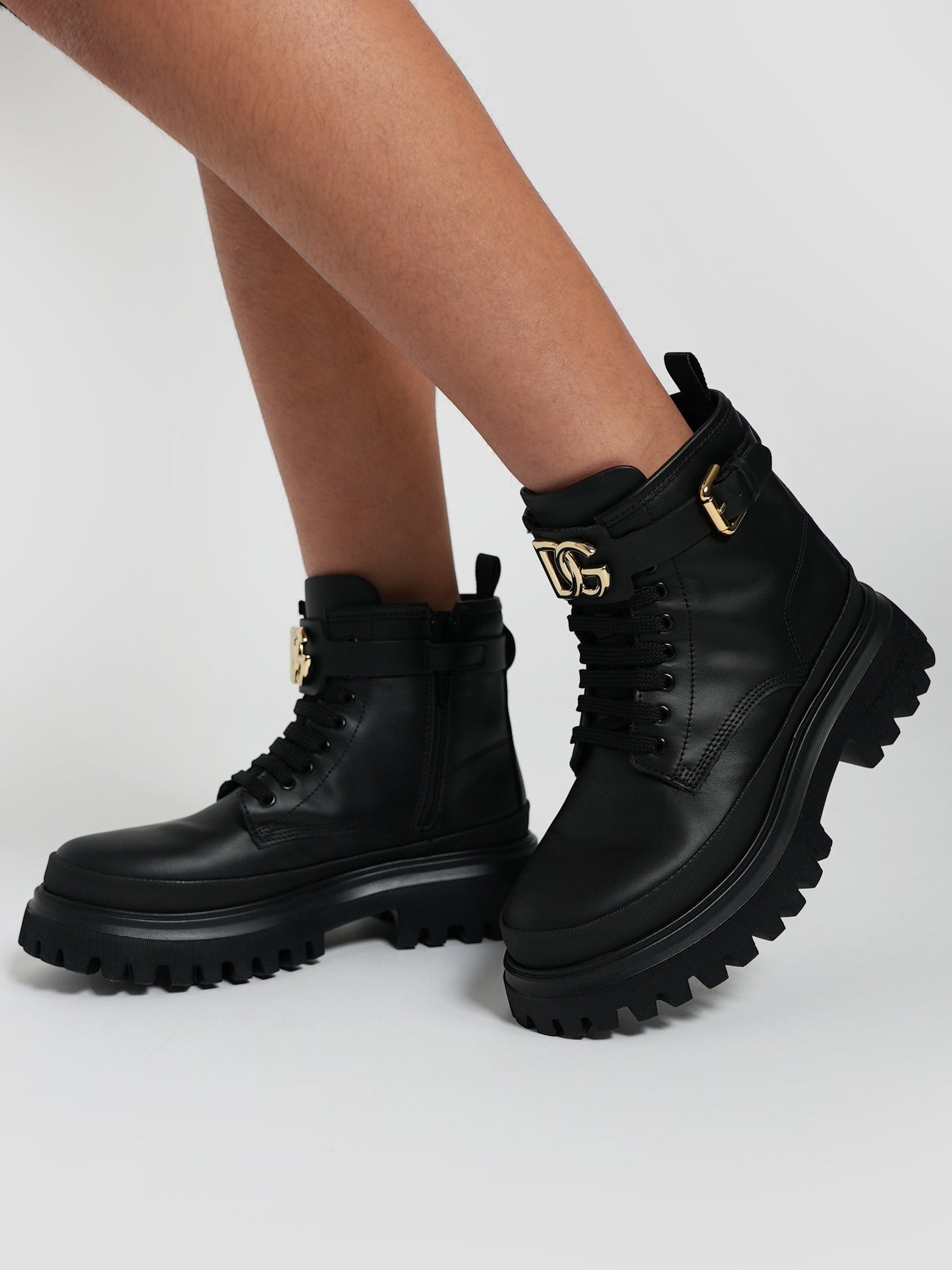 Dolce & Gabbana 女童黑色皮革战斗靴