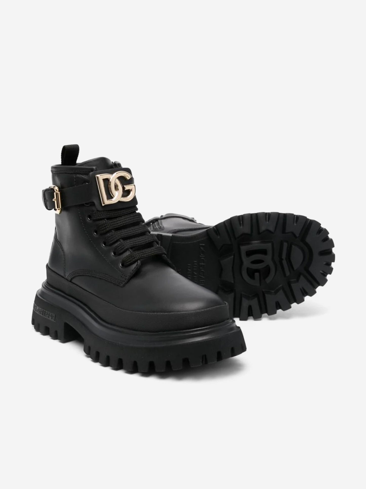 Dolce & Gabbana 女童黑色皮革战斗靴