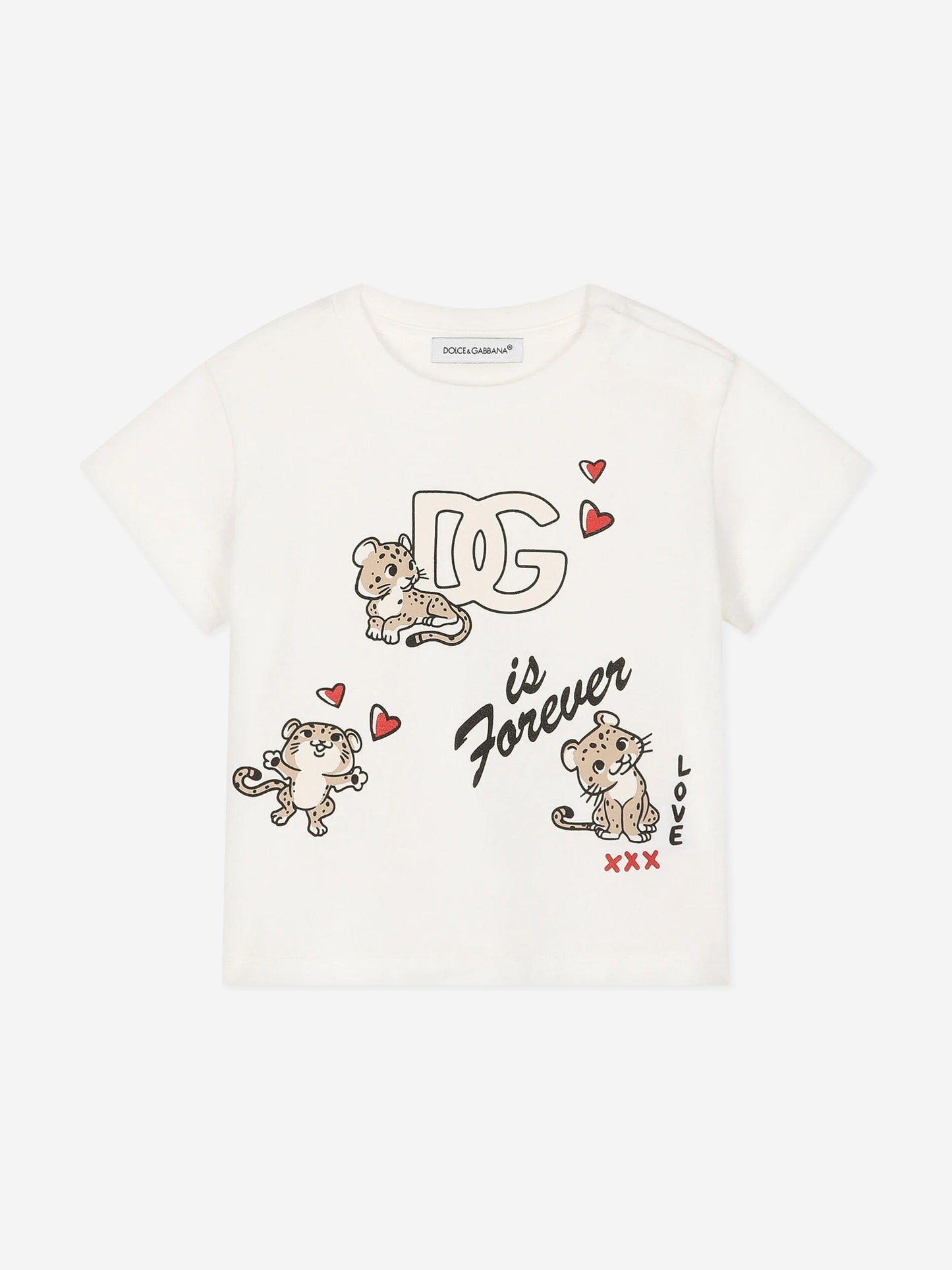Dolce & Gabbana 白色婴儿豹纹徽标 T 恤