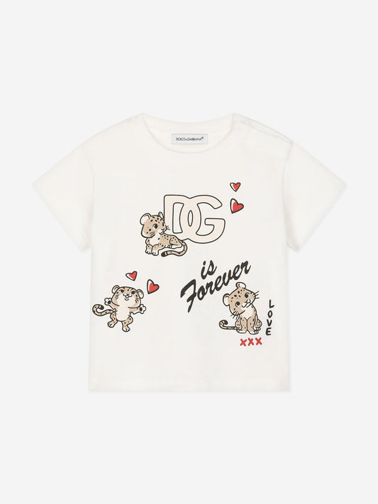 Dolce & Gabbana 白色婴儿豹纹徽标 T 恤
