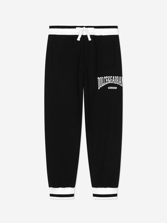 Dolce & Gabbana 男童黑色 Flock Logo 慢跑裤