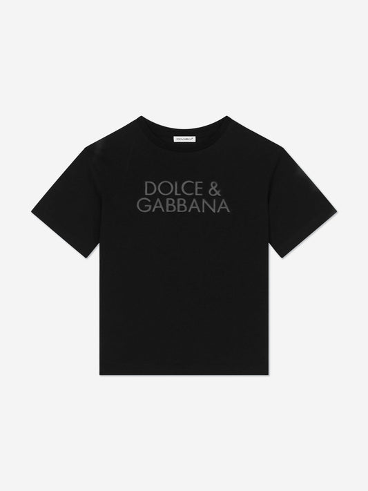 Dolce & Gabbana 男童压纹徽标 T 恤(黑色)