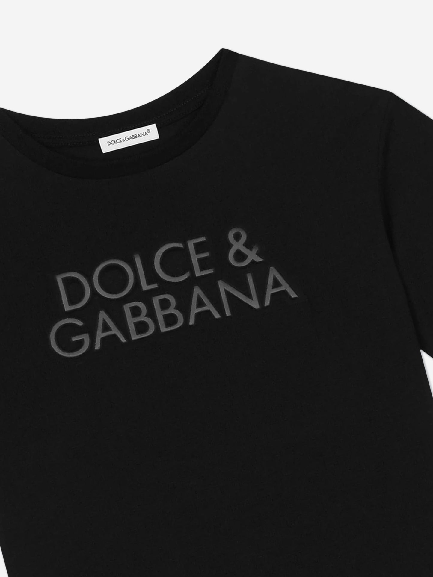 Dolce & Gabbana 男童压纹徽标 T 恤(黑色)