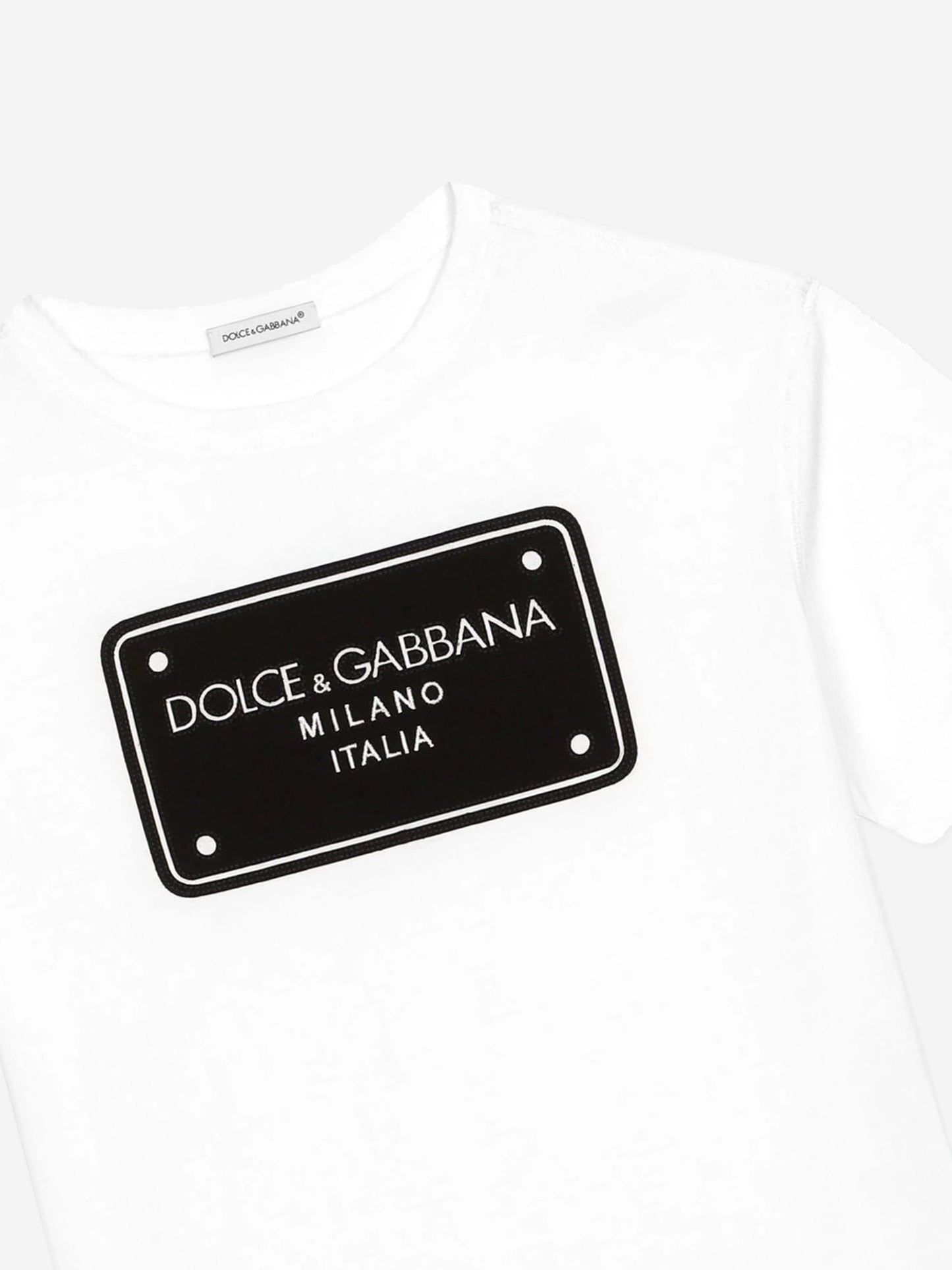 Dolce & Gabbana 男童白色徽标标签印花 T 恤