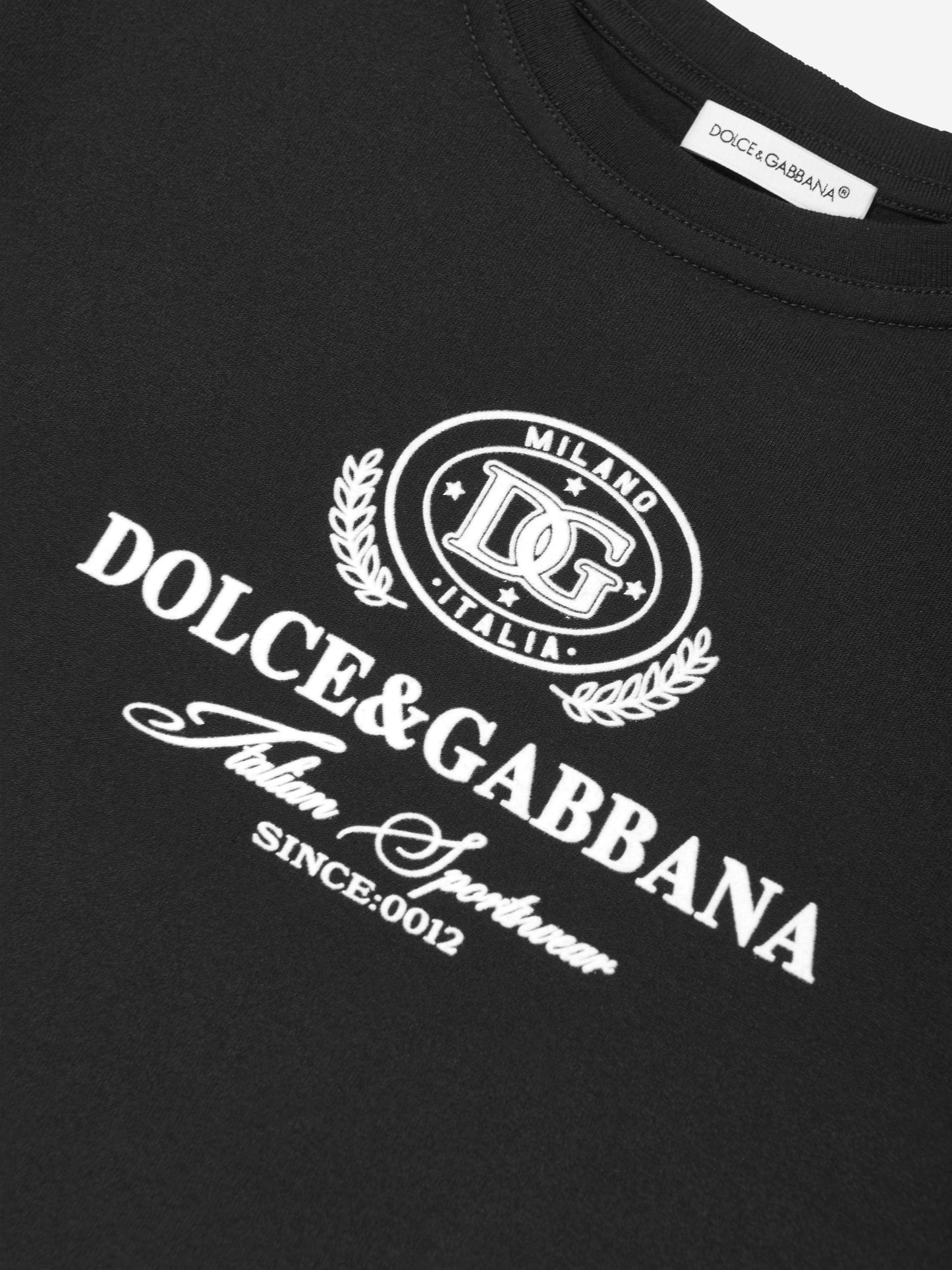 Dolce & Gabbana 男童黑色植绒徽标 T 恤