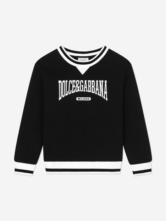 Dolce & Gabbana 男童黑色植绒徽标运动衫