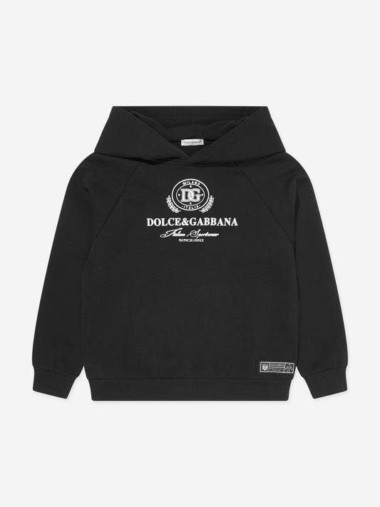Dolce & Gabbana 男童黑色植绒徽标连帽衫