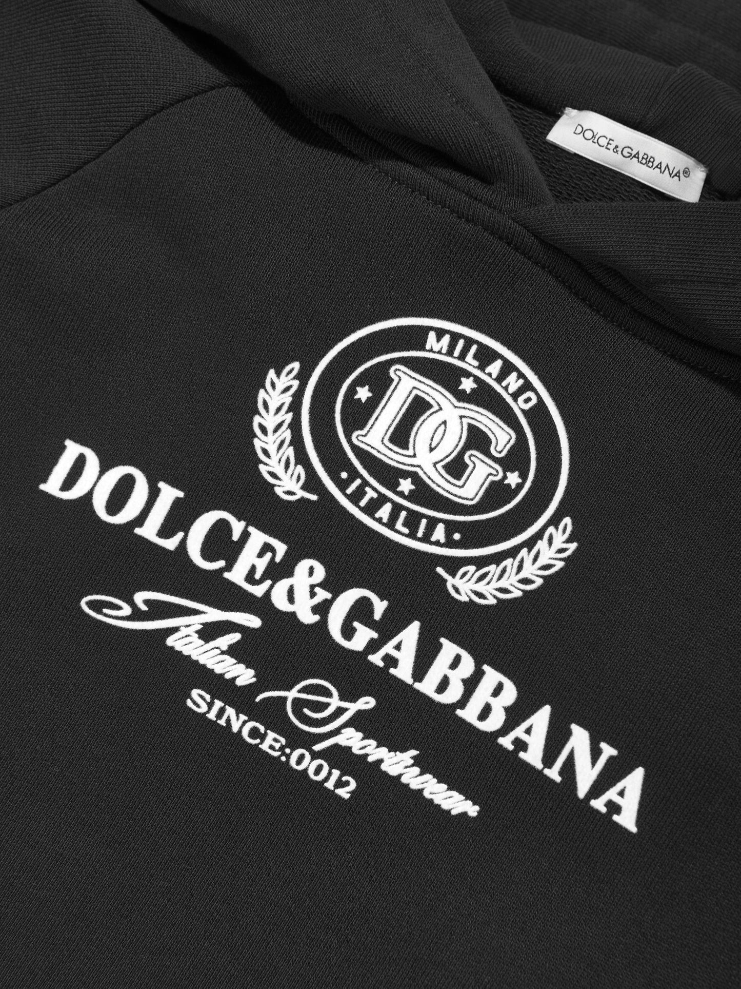 Dolce & Gabbana 男童黑色植绒徽标连帽衫