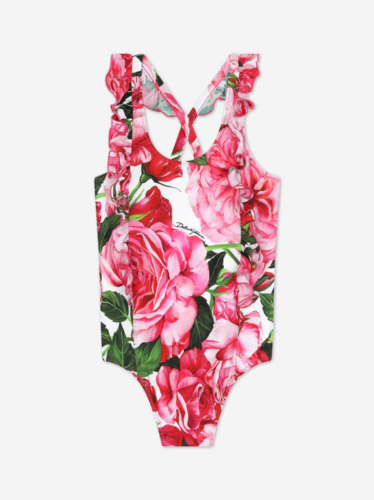 Dolce & Gabbana 女童粉色玫瑰印花泳衣