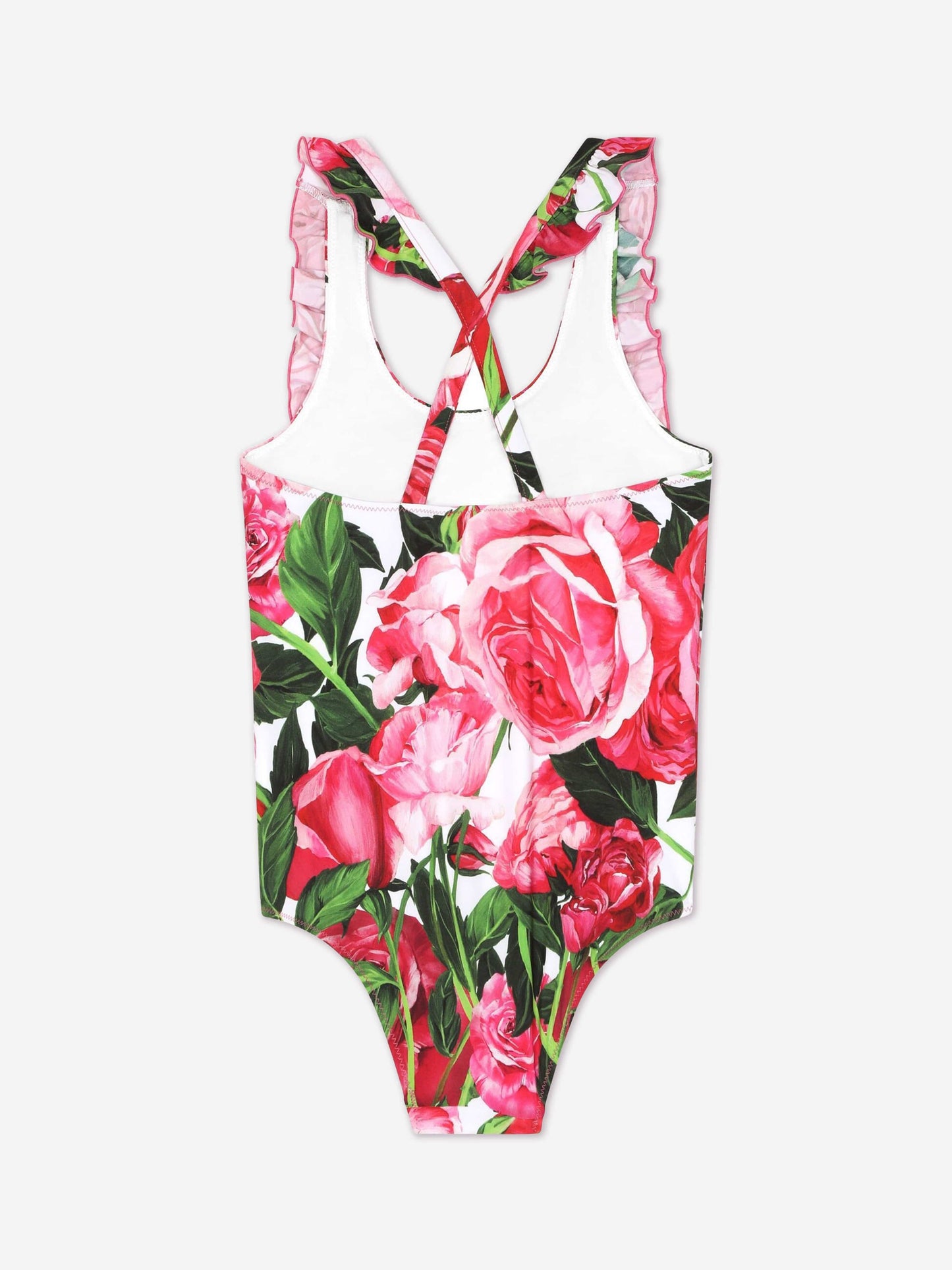 Dolce & Gabbana 女童粉色玫瑰印花泳衣