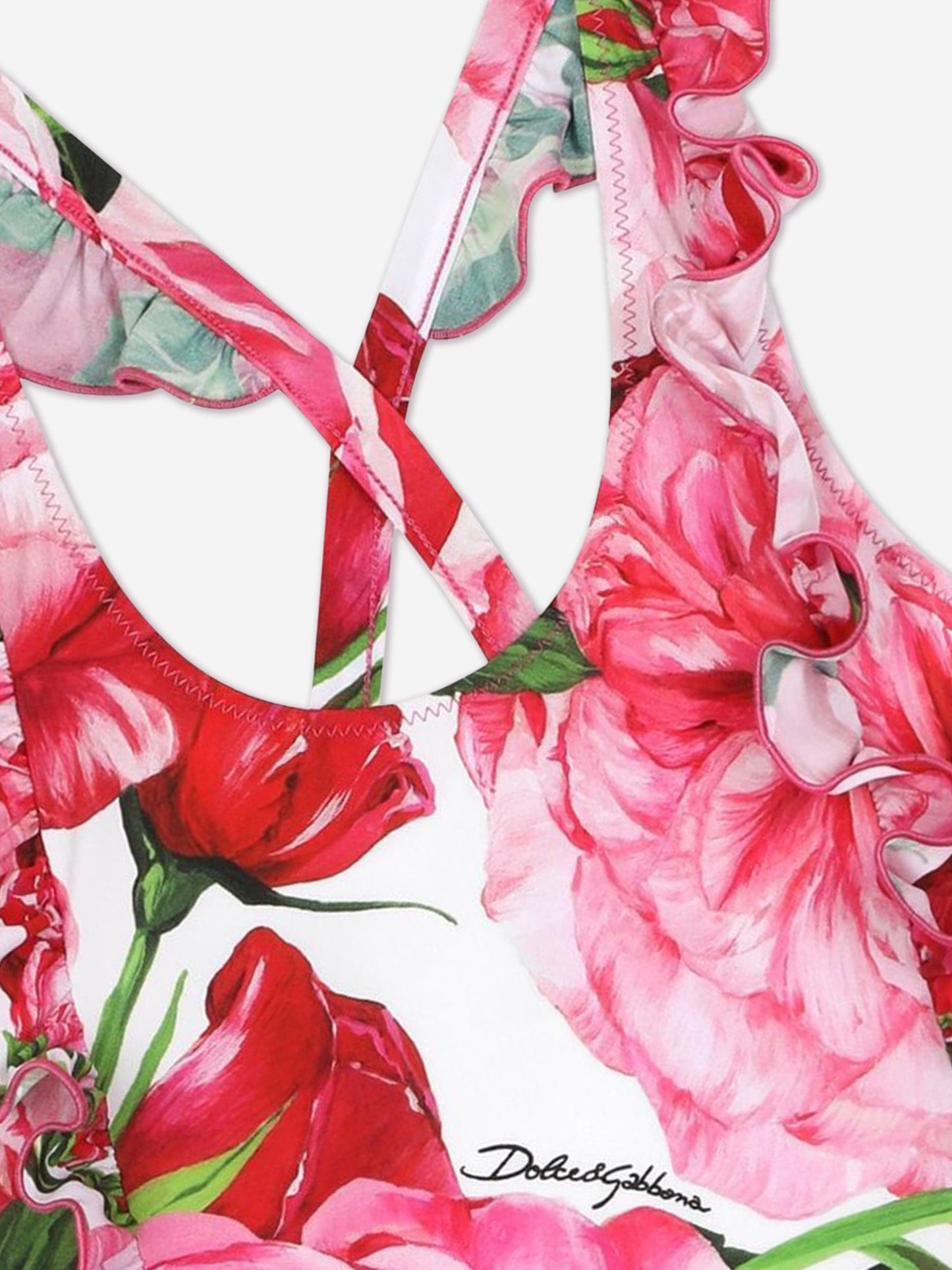 Dolce & Gabbana 女童粉色玫瑰印花泳衣