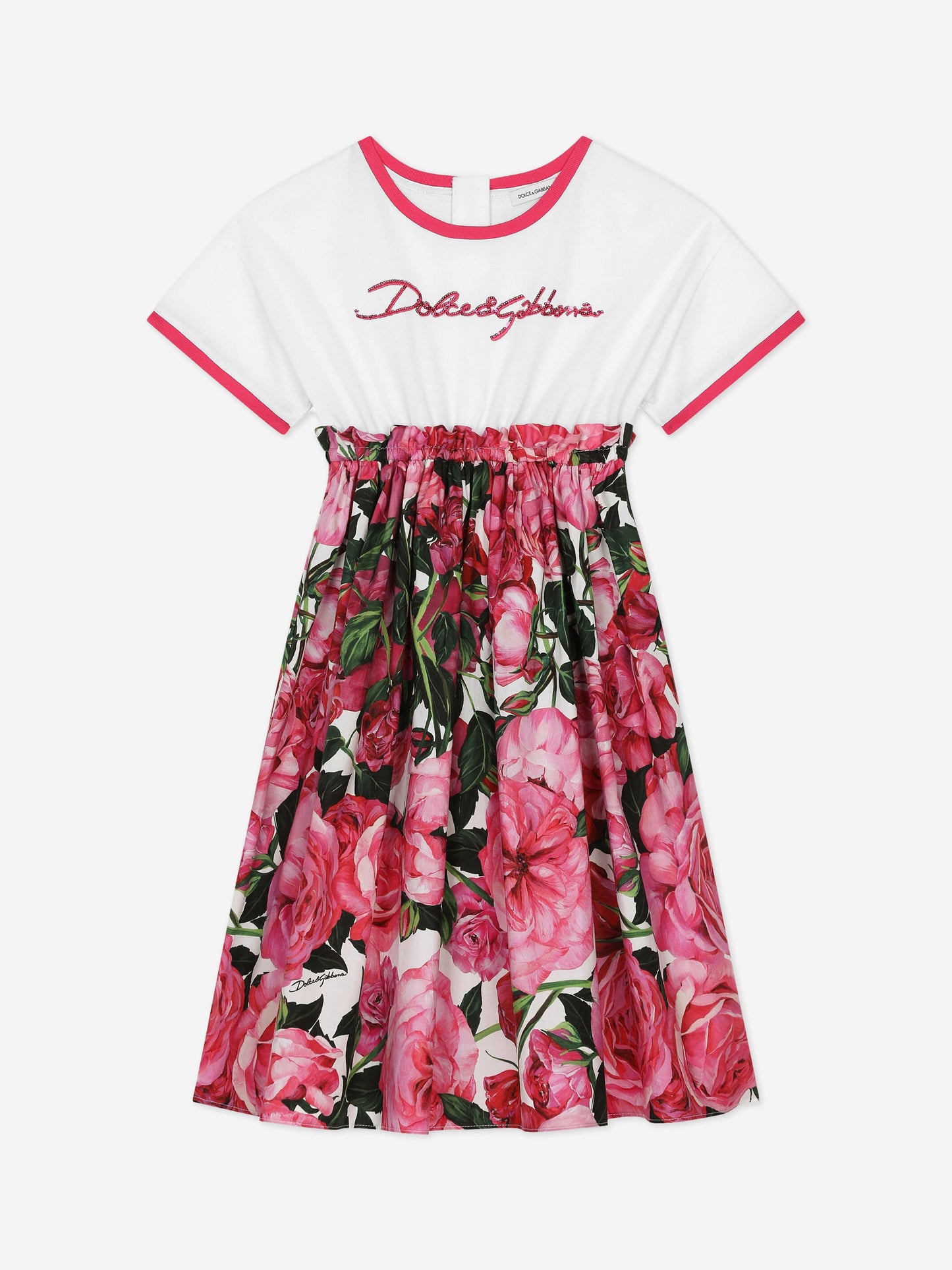 Dolce & Gabbana 女童粉色棉质玫瑰印花连衣裙
