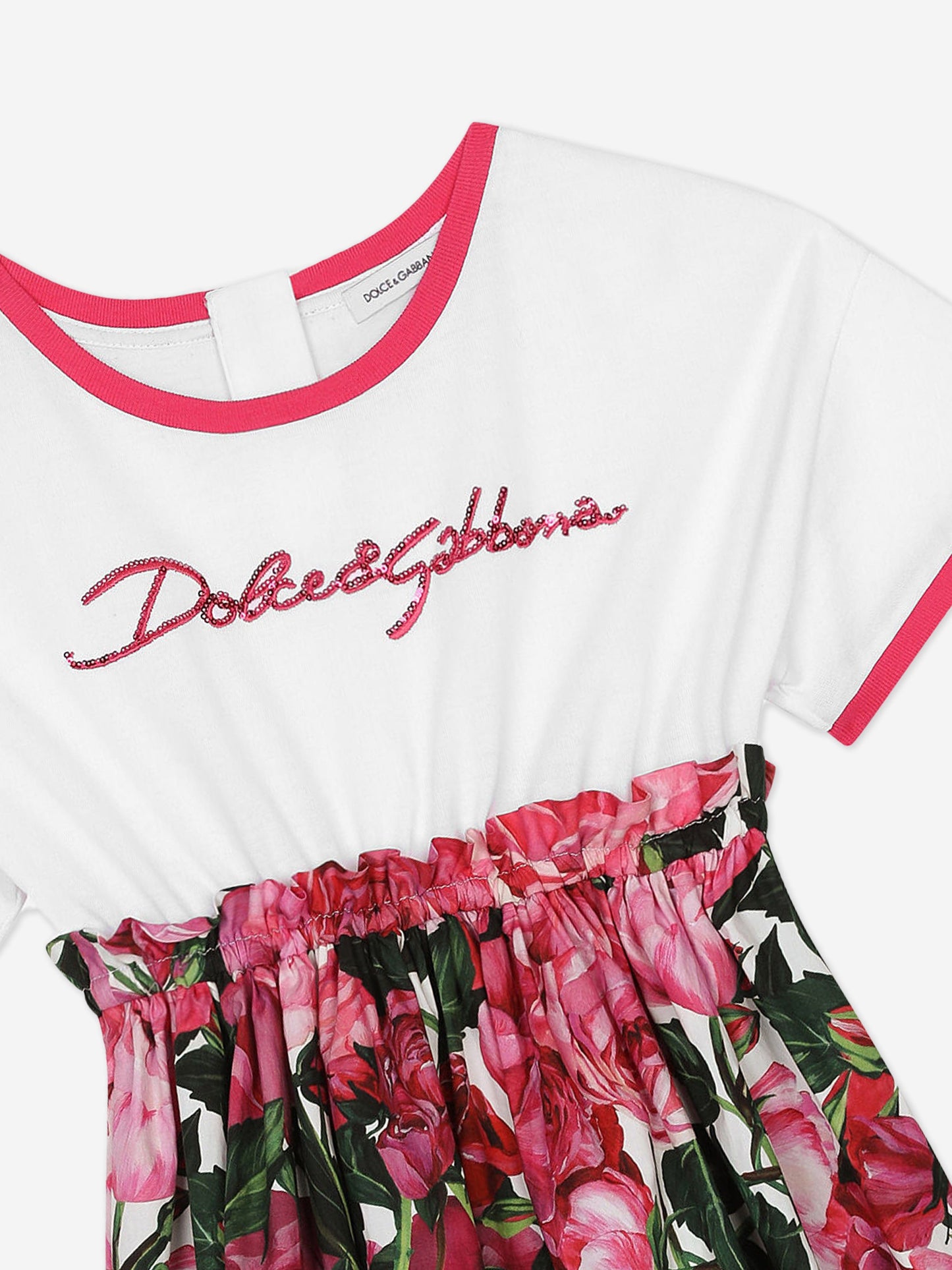 Dolce & Gabbana 女童粉色棉质玫瑰印花连衣裙