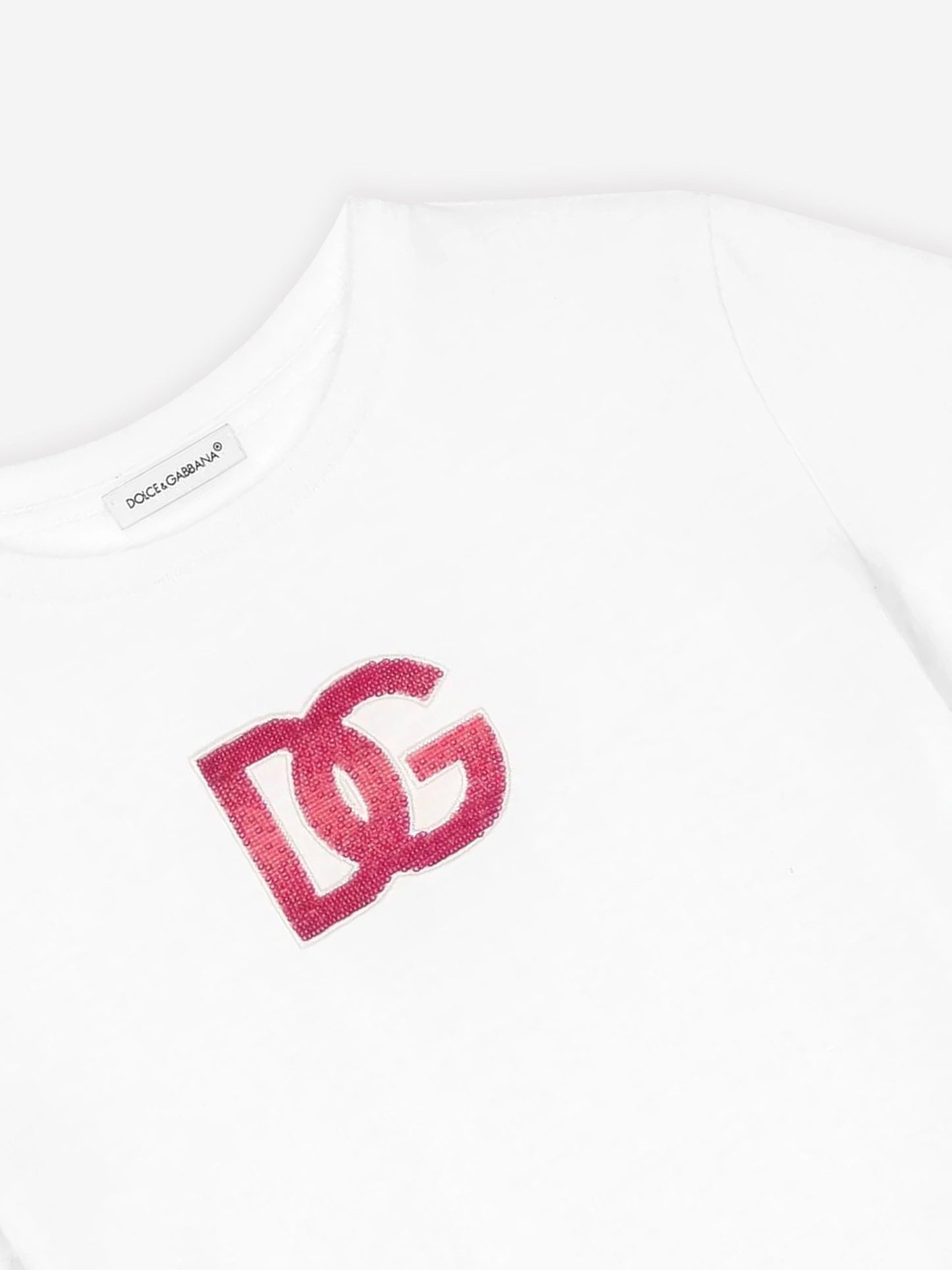 Dolce & Gabbana 女童白色刺绣徽标 T 恤