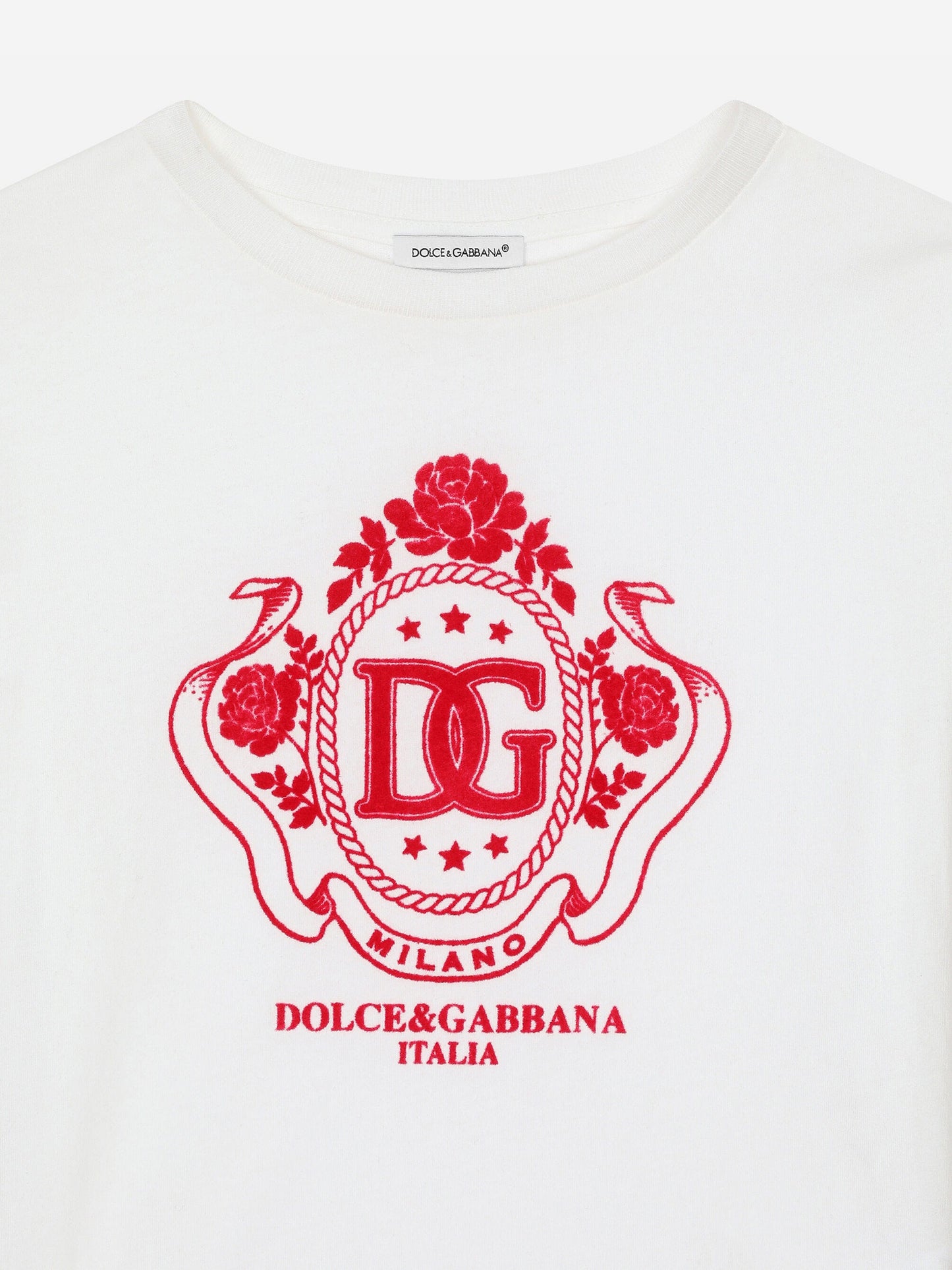Dolce & Gabbana 女童白色植绒徽标 T 恤