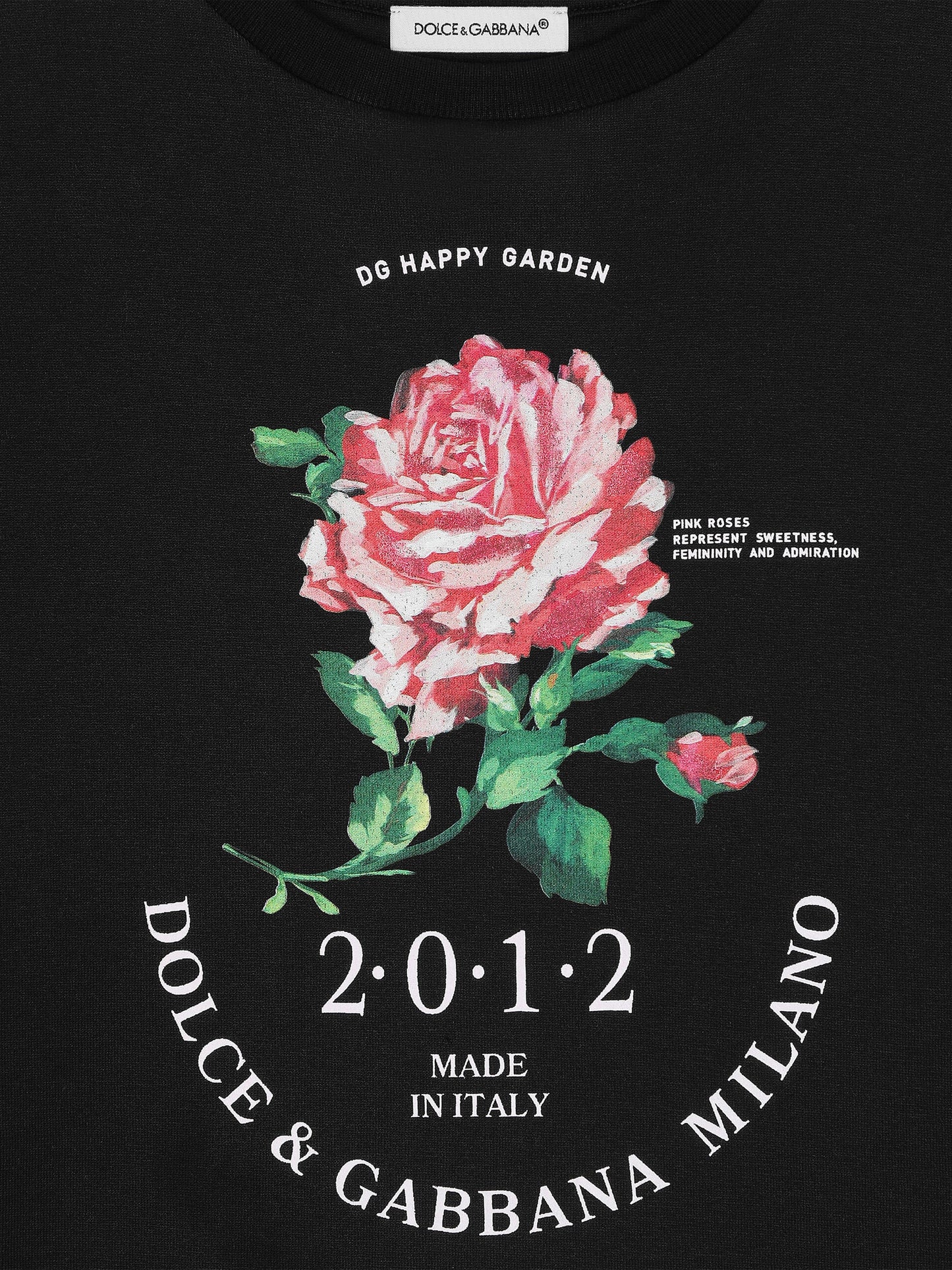 Dolce & Gabbana 女童黑色闪光玫瑰 T 恤