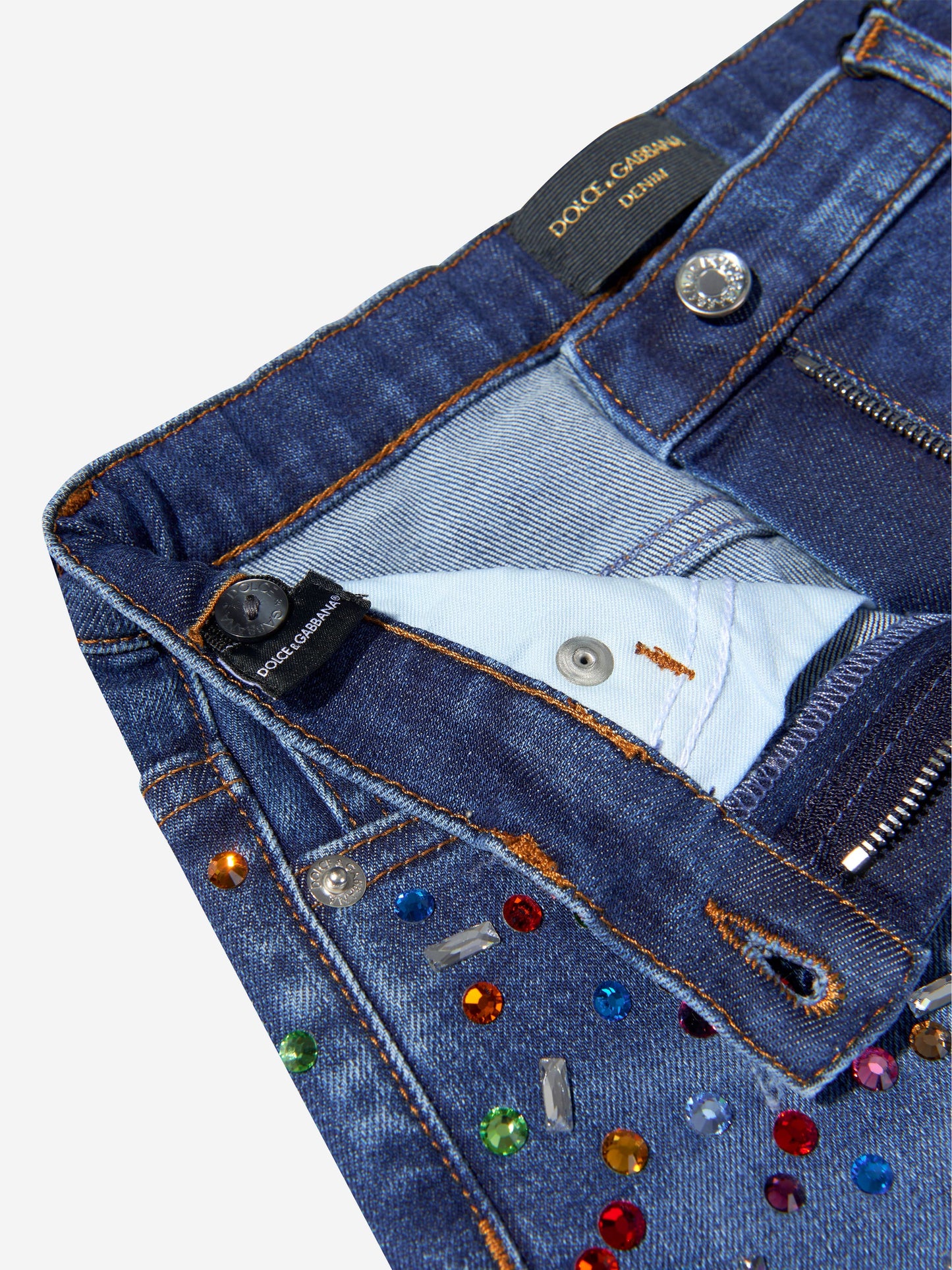 Dolce & Gabbana 女童棉质磨损饰边牛仔裤