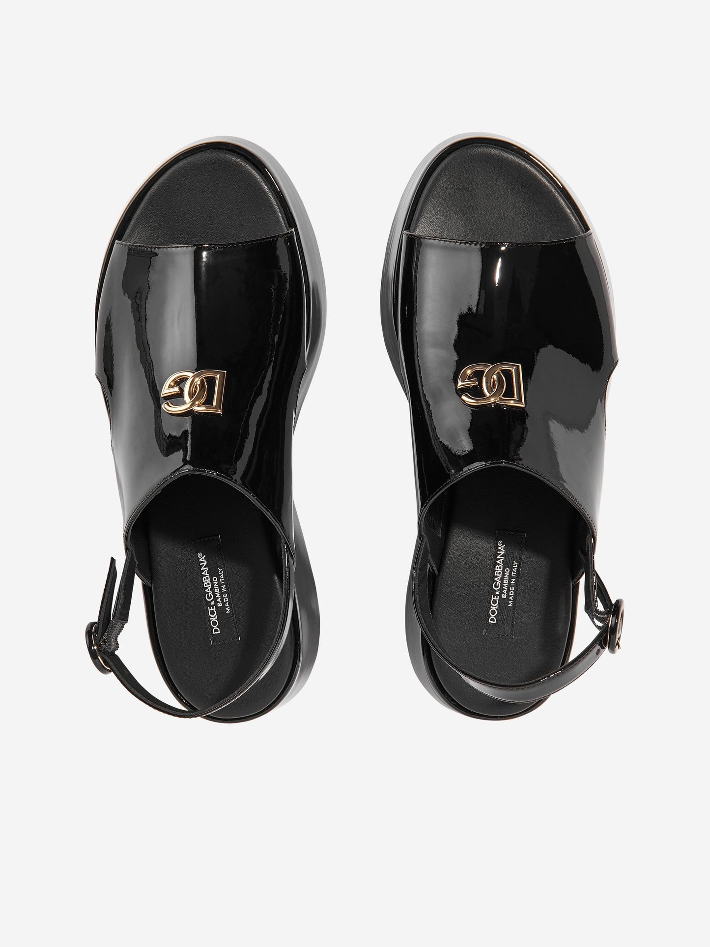 Dolce & Gabbana 女童黑色皮革厚底徽标凉鞋