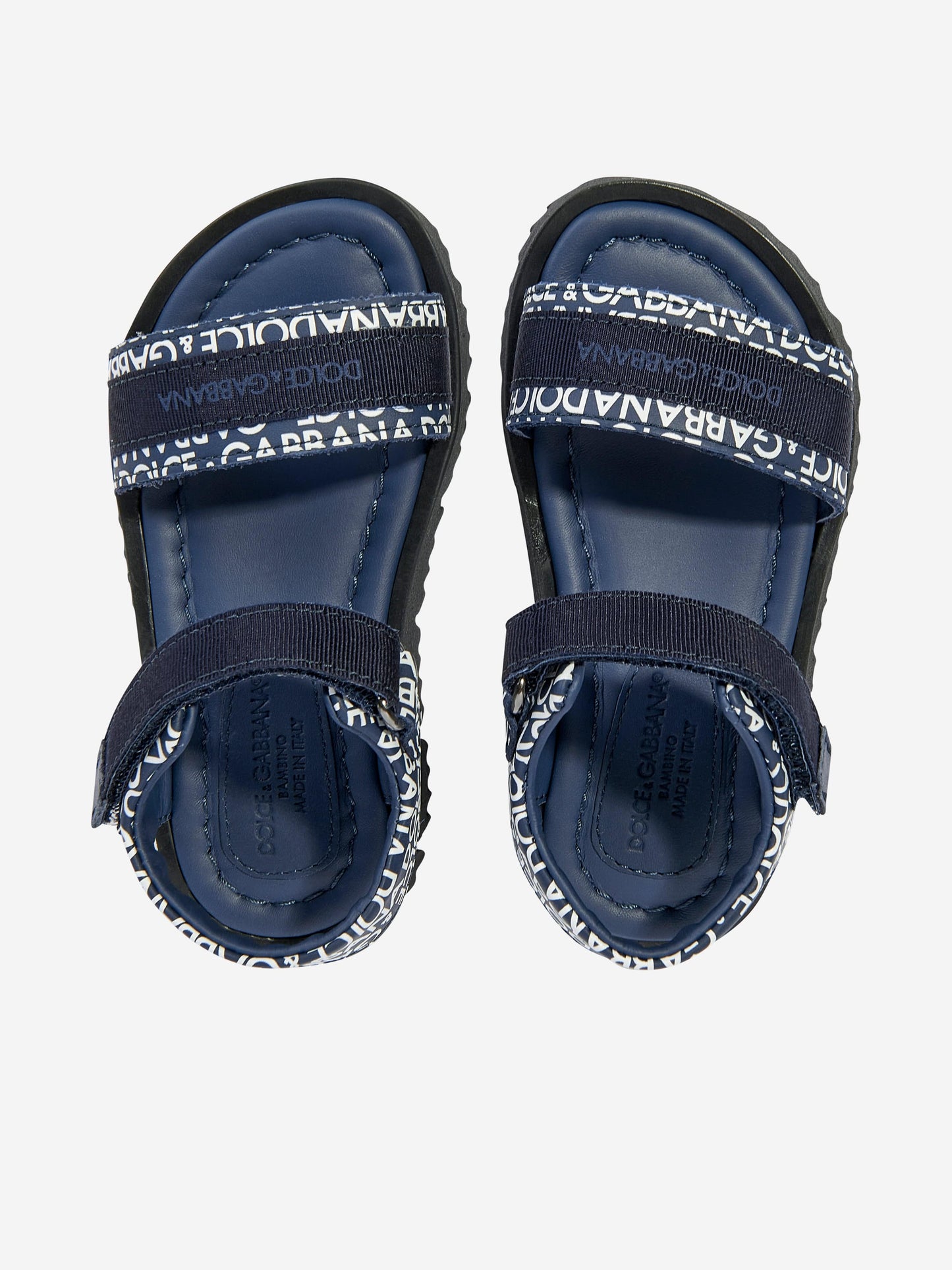 Dolce & Gabbana 男童海军蓝皮革徽标凉鞋