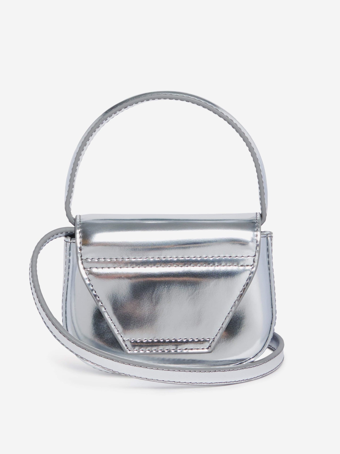 Diesel Girls 银色椭圆形 D 形标志皮革手提包(20 厘米)