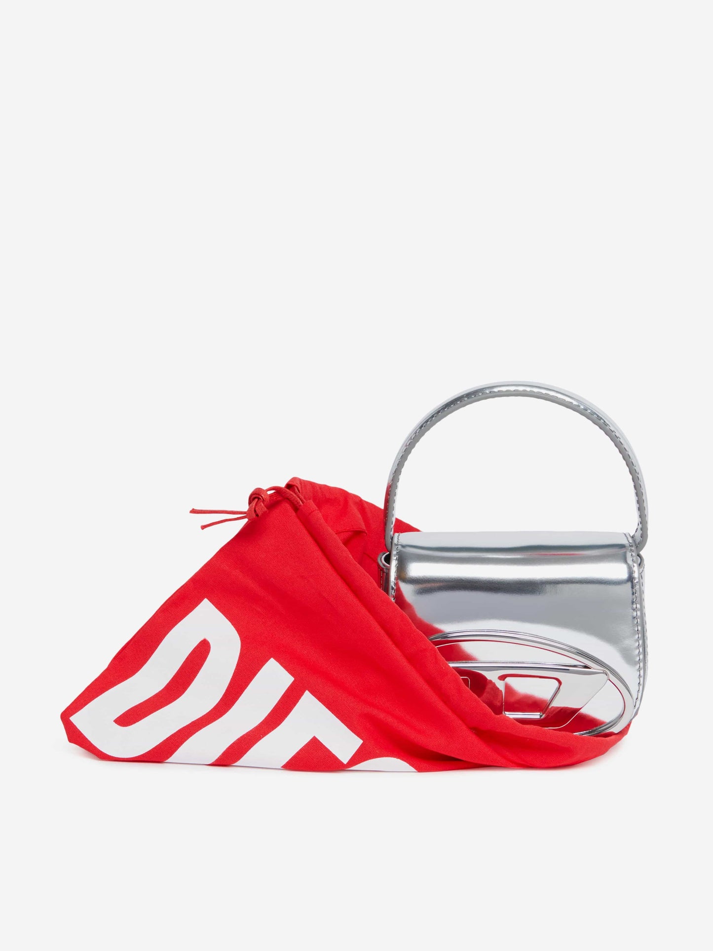 Diesel Girls 银色椭圆形 D 形标志皮革手提包(20 厘米)