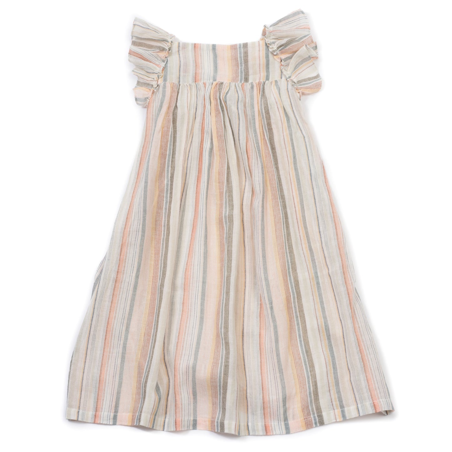 Girls Ray Beige & Kaki Stripes Cotton Dress