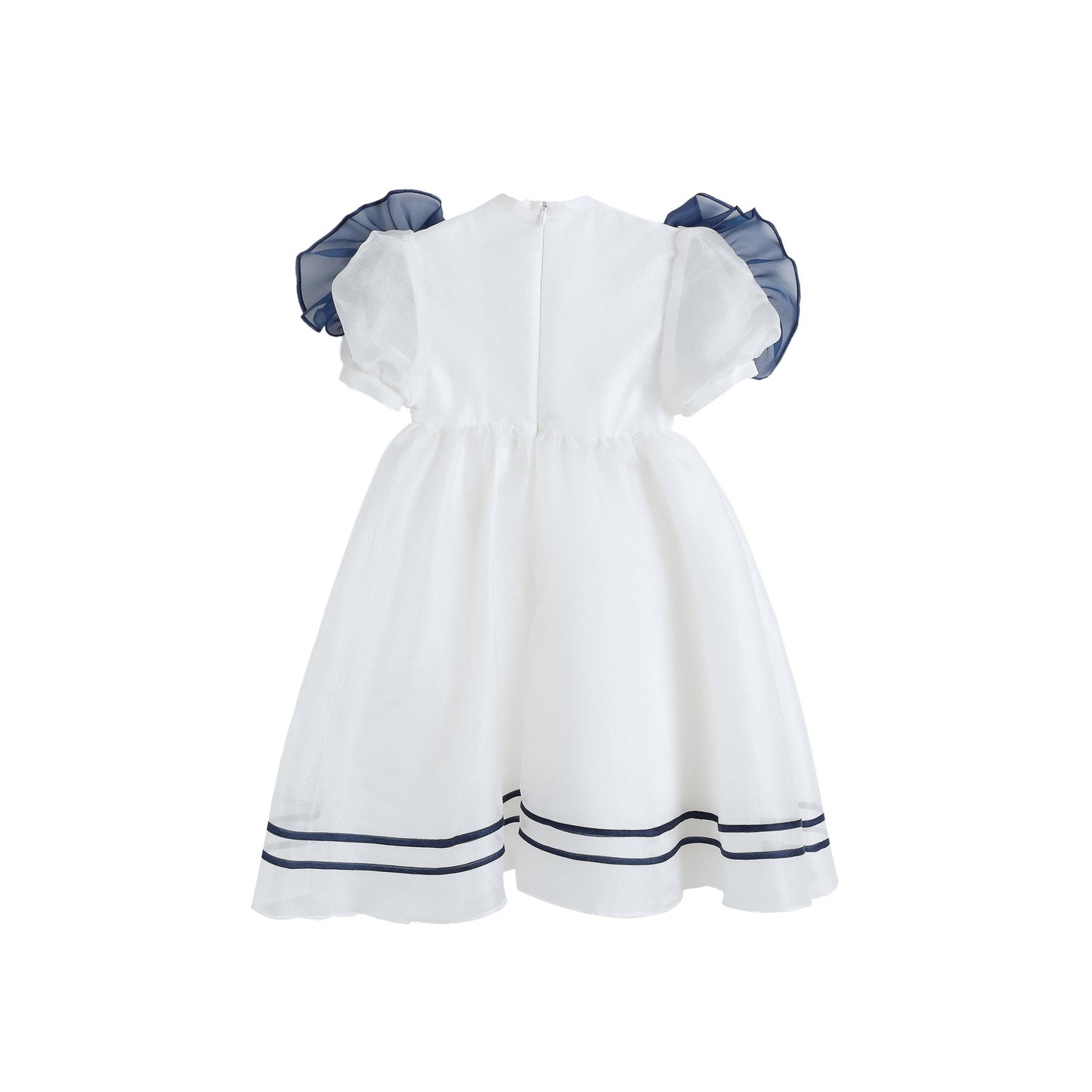 女童白色船锚刺绣礼高定服裙