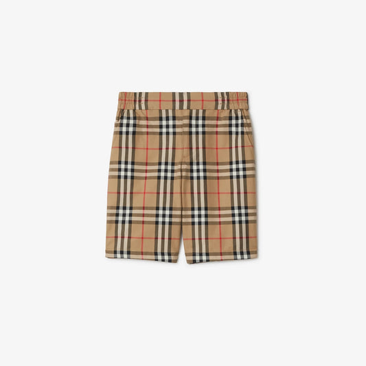 男童米色格子棉短裤