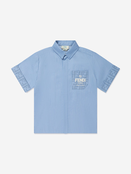 男童蓝色 Chambray FF Logo 衬衫