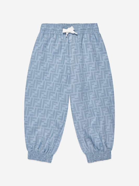 男童蓝色 Chambray FF Logo 慢跑裤