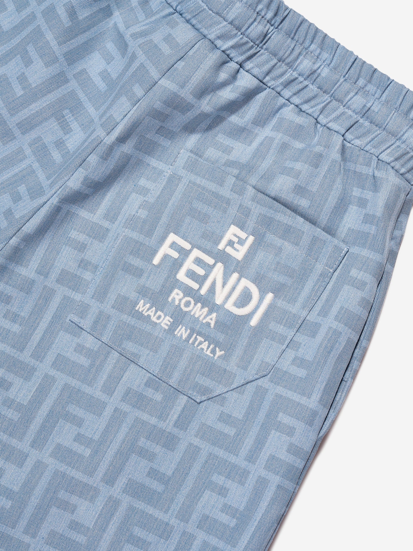 男童蓝色 Chambray FF Logo 慢跑裤