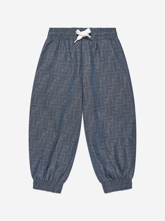 男童蓝色 Chambray FF Logo 慢跑裤