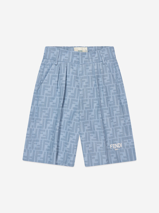 男童蓝色 Chambray FF Logo 短裤