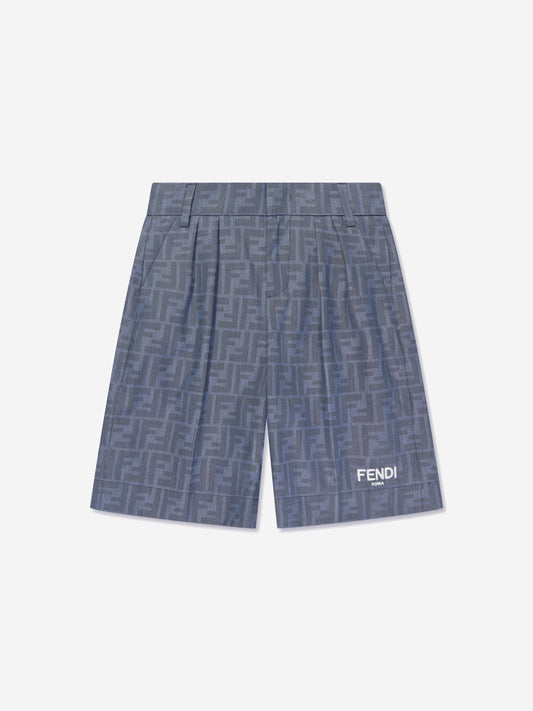 男童蓝色 Chambray FF Logo 短裤
