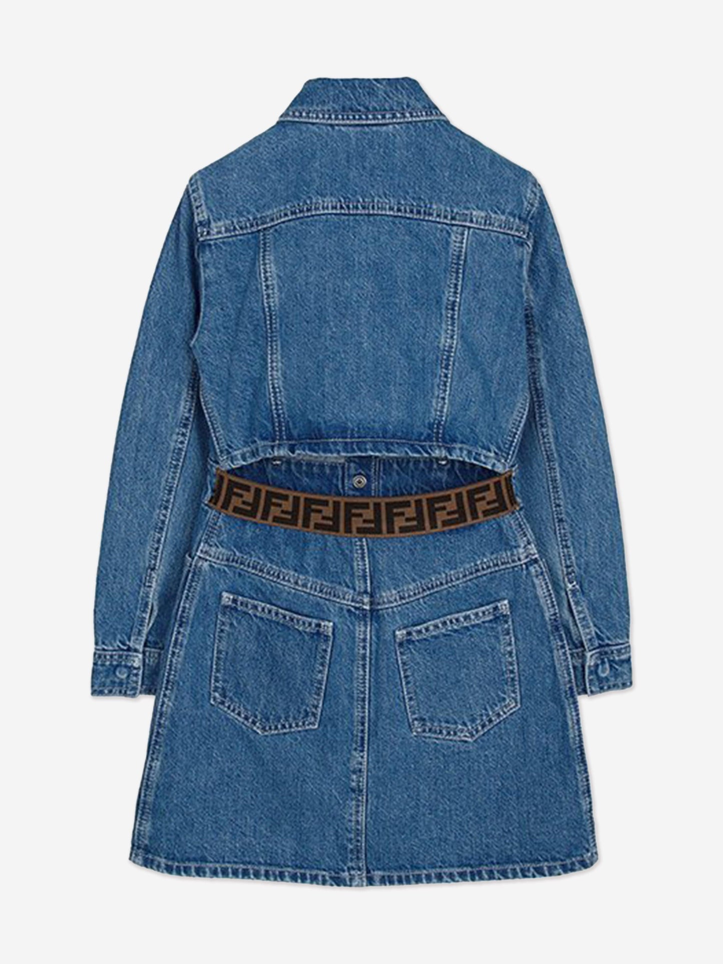 Fendi 女童牛仔布 FF 徽标衬衫裙(蓝色)