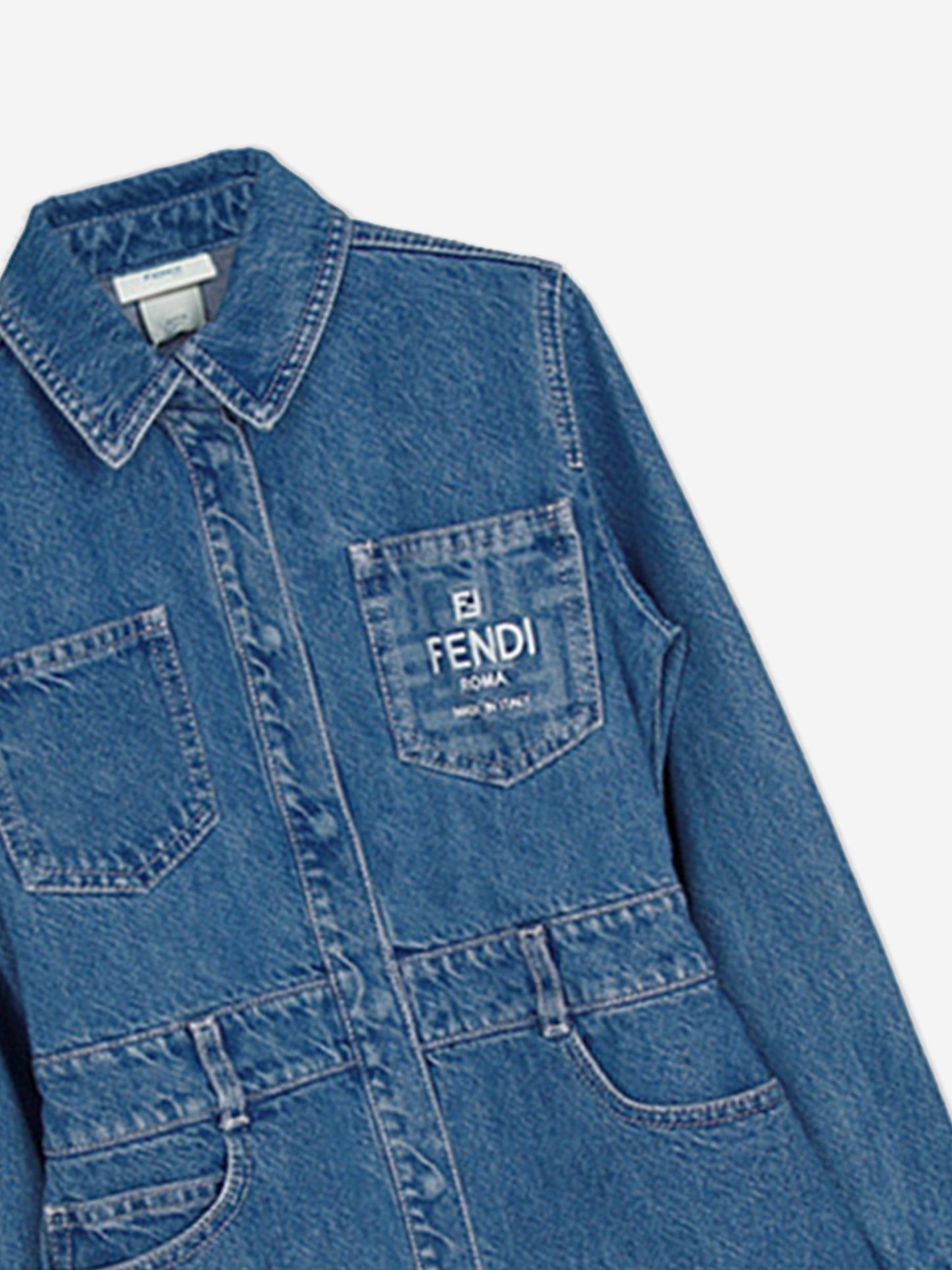 Fendi 女童牛仔布 FF 徽标衬衫裙(蓝色)