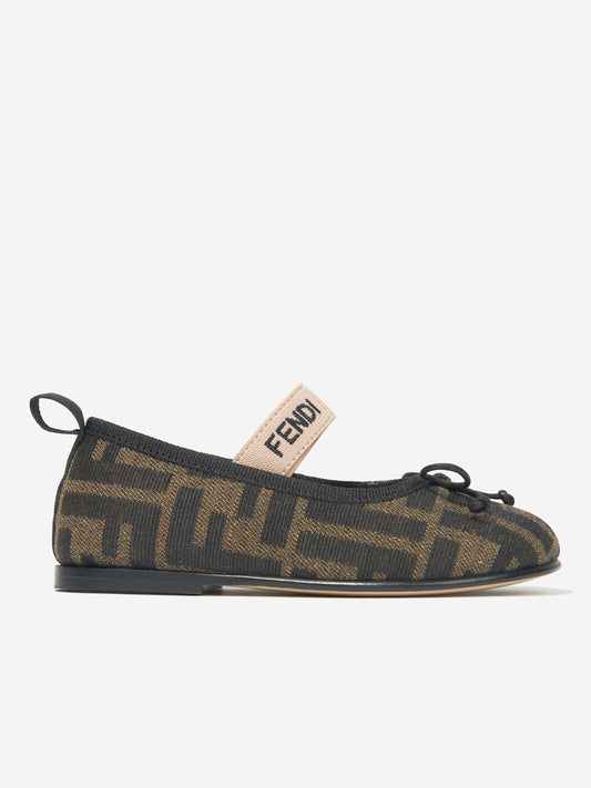 Fendi 女童 FF Logo 芭蕾舞鞋(棕色)
