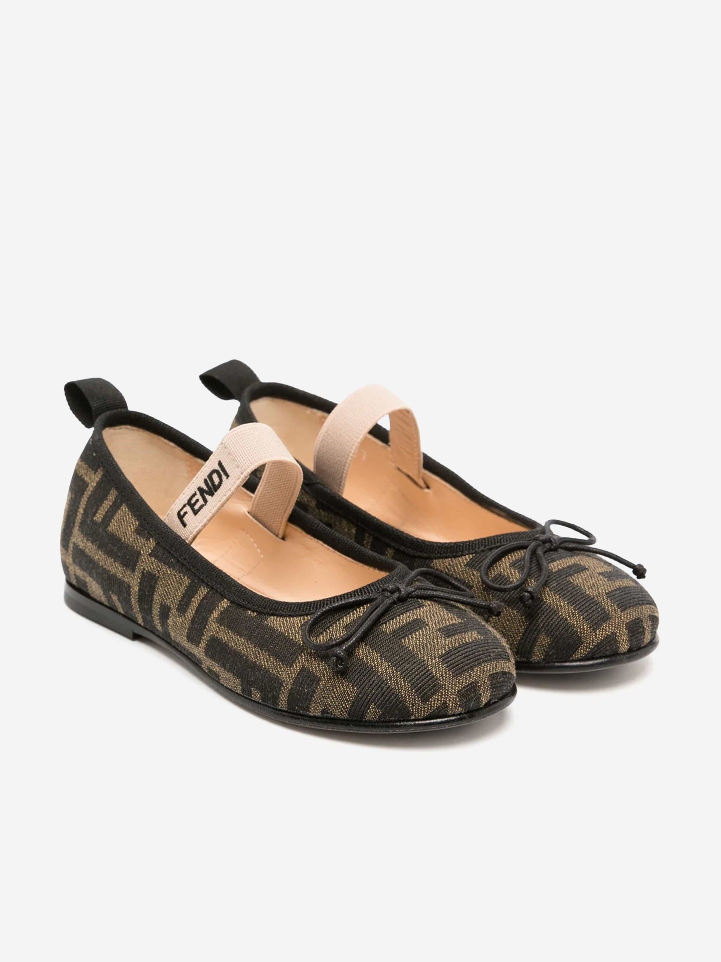 Fendi 女童 FF Logo 芭蕾舞鞋(棕色)
