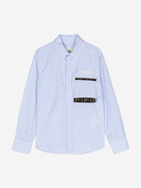 Fendi Boys 条纹 FF 口袋衬衫(蓝色)