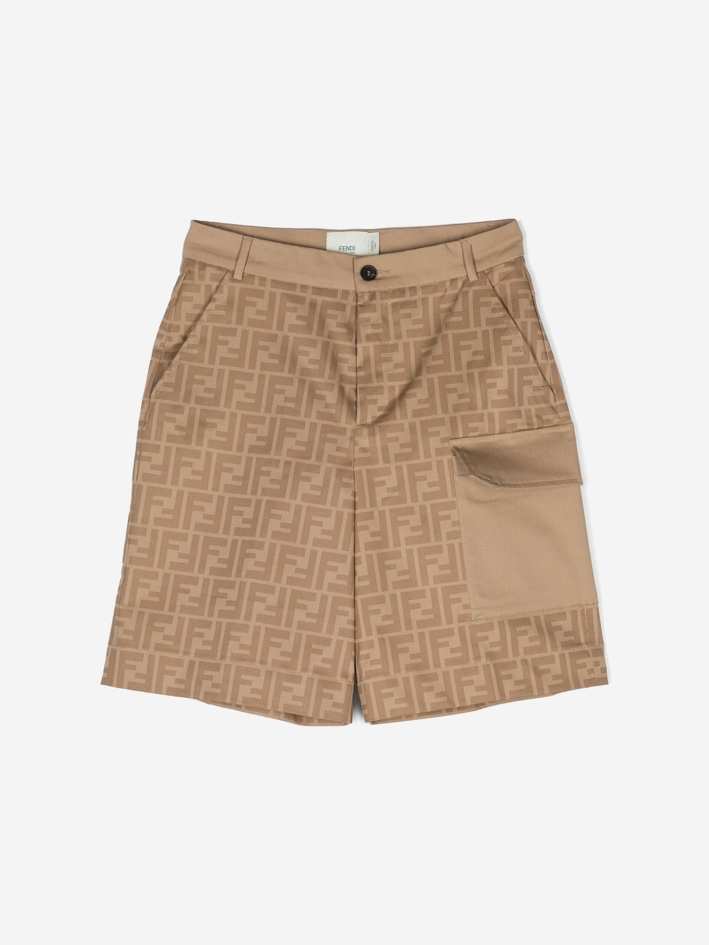 Fendi 男童 FF 徽标短裤(米色)