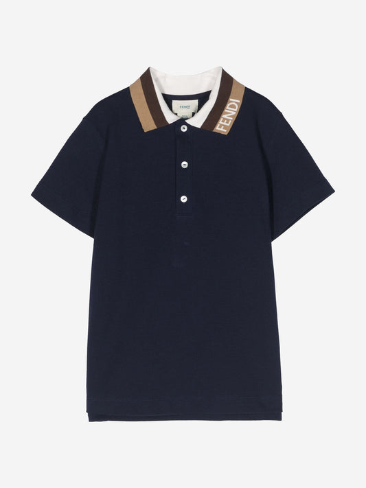 Fendi Boys FF Logo 海军蓝 Polo 衫